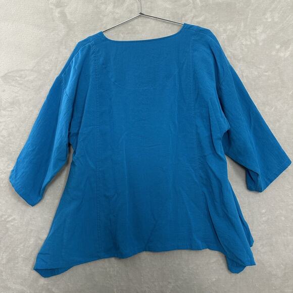 Fridaze Top Turquoise Blue Linen Popover Blouse XL Lagenlook Asymmetric Artsy - Picture 2 of 9
